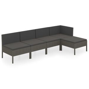 vidaXL Set Divani da Giardino 5 pz con Cuscini in Polyrattan Grigio