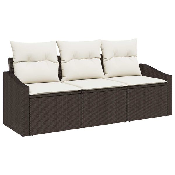 vidaXL Set di divani con cuscino 3 pcs Marrone polyrattan