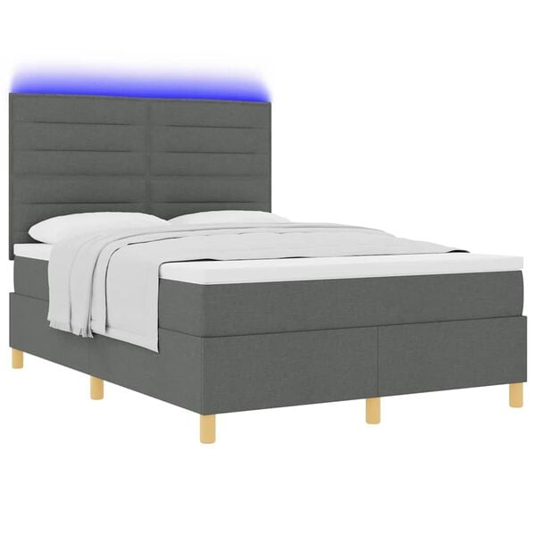 vidaXL Letto a Sorgente LED Grigio scuro 140 x 200 cm Tessuto