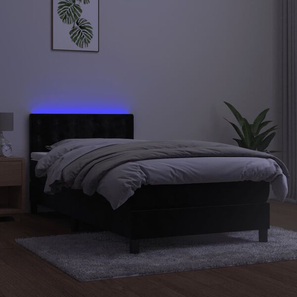 vidaXL Letto a Molle con Materasso e LED Nero 90x190 cm in Velluto