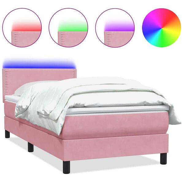 vidaXL Letto a Molle con Materasso e LED Rosa 80x220 cm Velluto