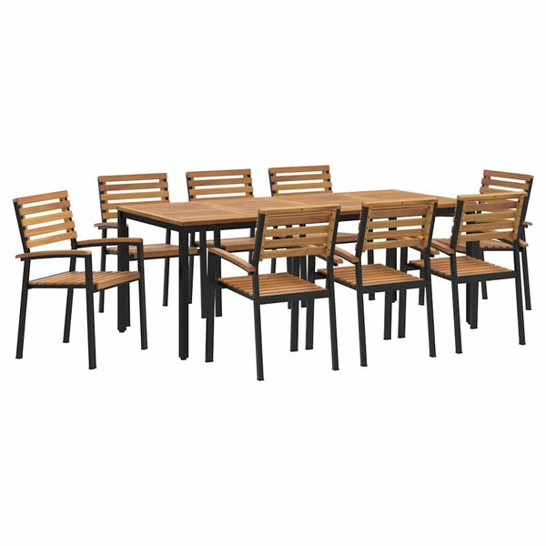 vidaXL Set da Pranzo per Giardino 9 pcs Nero Legno di Acacia Massello