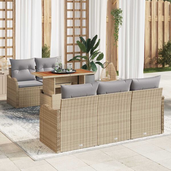 vidaXL Set Divano da Giardino 6 pcs Beige Poly Rattan