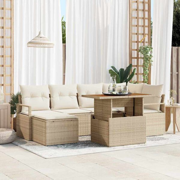 vidaXL Set Divano da Giardino 7 pcs Beige Poly Rattan