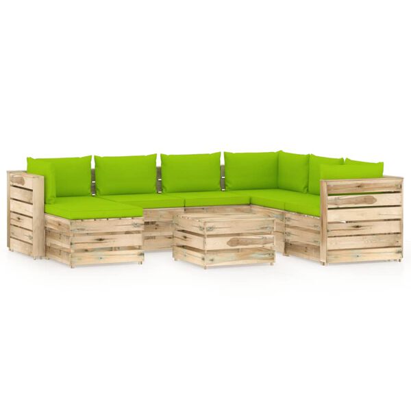 vidaXL Set Divani da Giardino con Cuscini 8 pz Legno Impregnato Verde
