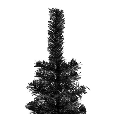vidaXL Albero di Natale Sottile Preiluminato con Palline Nero 240 cm