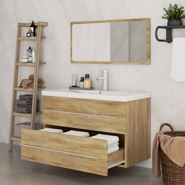 vidaXL Set Mobili da Bagno 3 pz Rovere Sonoma