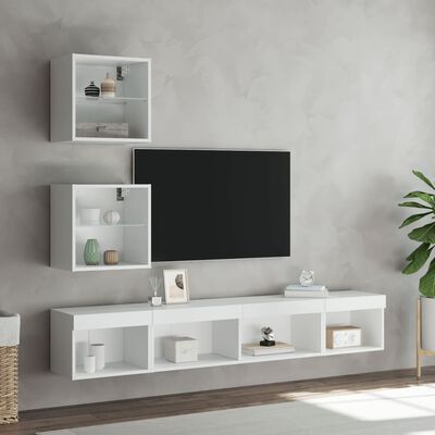 vidaXL Mobili TV a Muro con LED 5pz Bianchi in Legno Multistrato