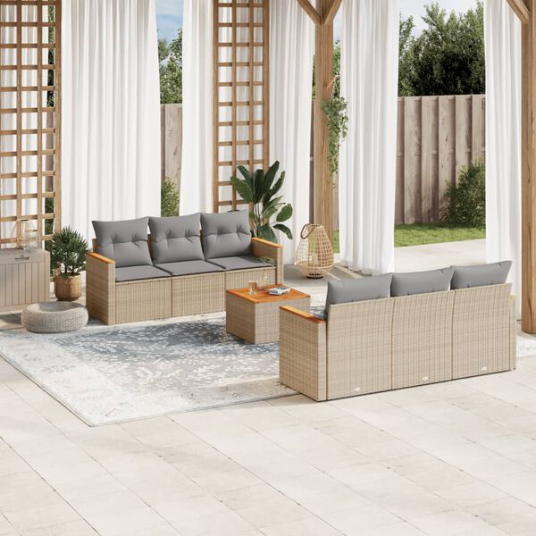 vidaXL Set Divani da Giardino 7 pz con Cuscini Beige in Polyrattan