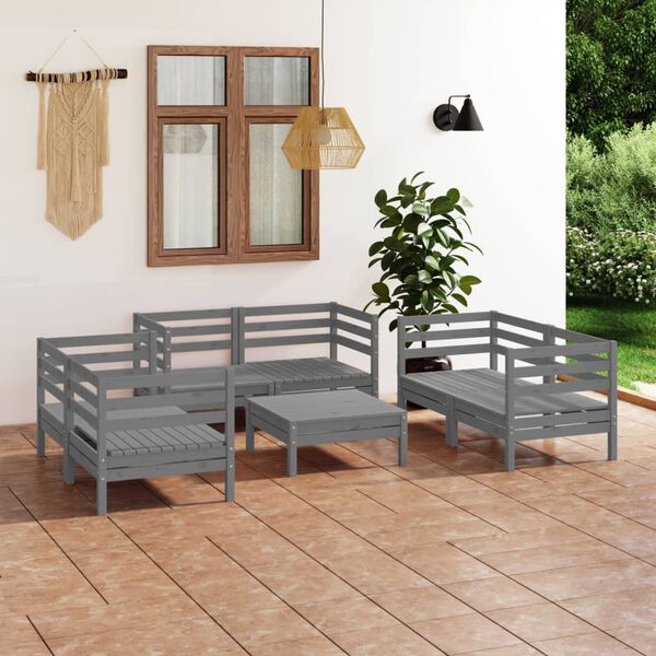 vidaXL Set Divani da Giardino 7 pz Grigio in Legno Massello di Pino