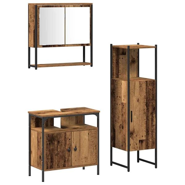 vidaXL Set di mobili per il bagno 3 pcs Marrone Legno multistrato