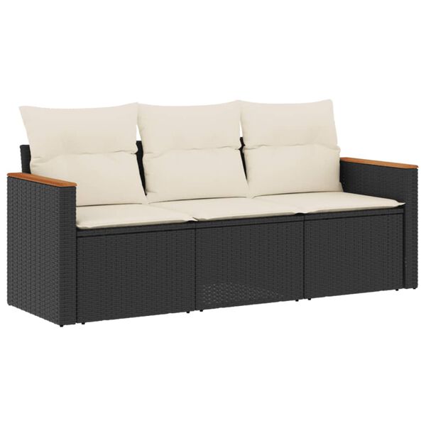 vidaXL Set Divani da Giardino 3 pz con Cuscini in Polyrattan Nero
