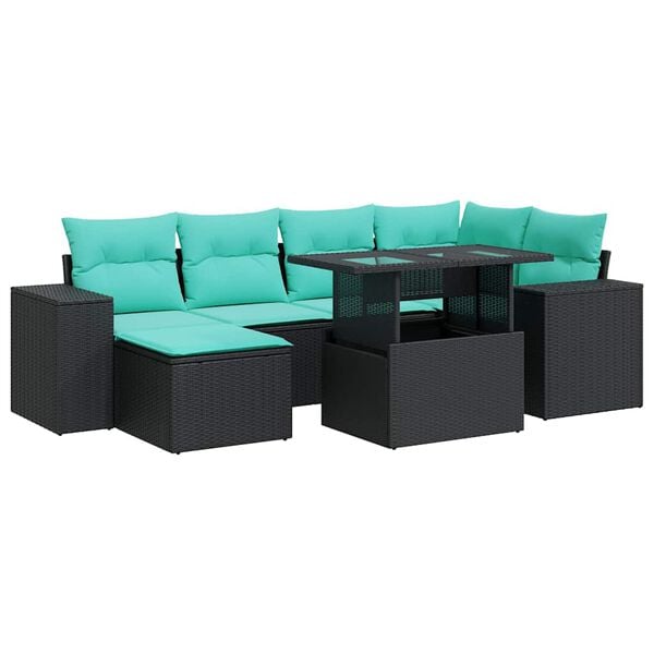 vidaXL Set Divani da Giardino 9 pz con Cuscini Nero Polyrattan Acacia