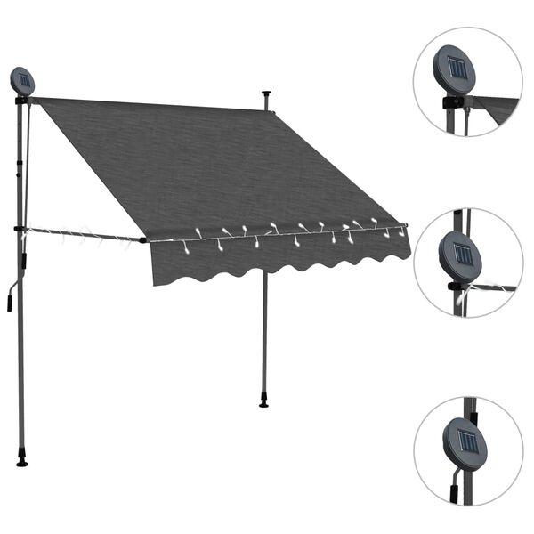 vidaXL Tenda da Sole Retrattile Manuale con LED 200 cm Antracite