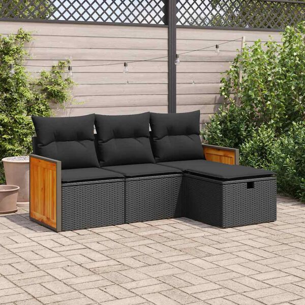vidaXL Set Divani da Giardino 4 pz con Cuscini Nero in Polyrattan