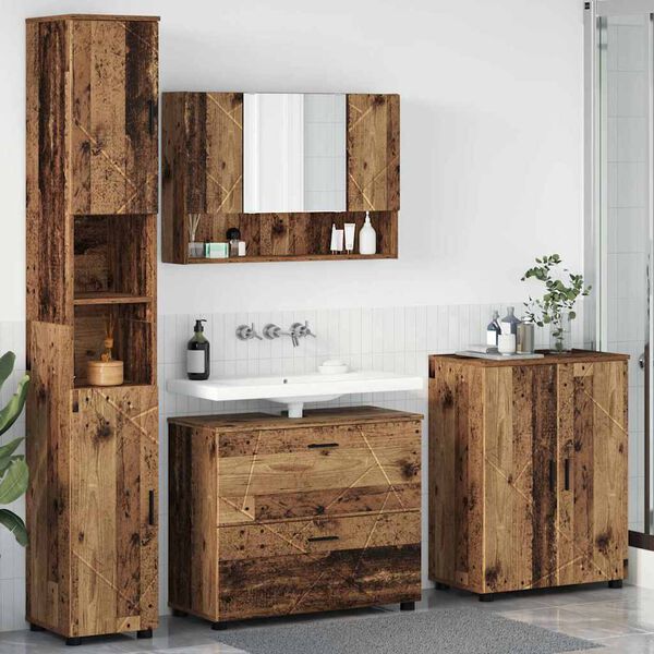 vidaXL Set di mobili per il bagno con cassetto 4 pcs Legno vecchio
