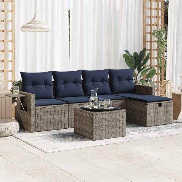 vidaXL Set Divano da Giardino 6 pz con Cuscini Grigio in Polyrattan