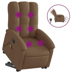 vidaXL Poltrona Alzapersona Massaggiante Elettrica Marrone Tessuto