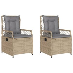 vidaXL Sedie da Giardino Reclinabili 2 pz Beige Polyrattan