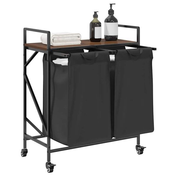 vidaXL Cesto Portabiancheria 2 Scomparti con Ruote Rovere Marrone