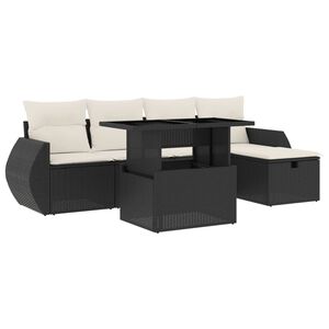 vidaXL Set Divano da Giardino 6 pz con Cuscini Nero in Polyrattan