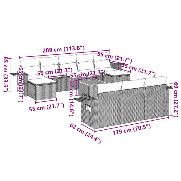vidaXL Set Divani da Giardino 11 pz con Cuscini in Polyrattan Nero