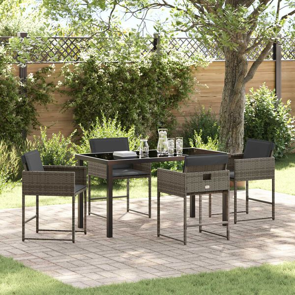 vidaXL Set da Pranzo per Giardino con cuscino 5 pcs Grigio polyrattan