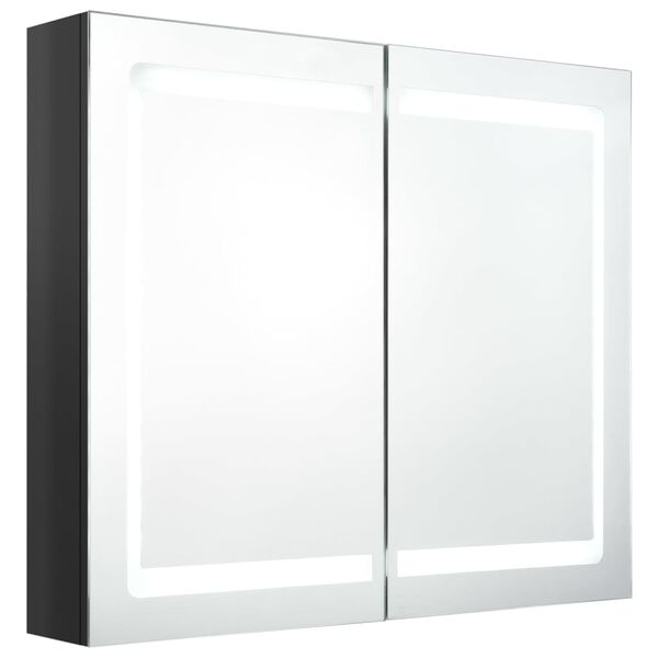 vidaXL Armadietto Bagno con Specchio e LED Nero Lucido 80x12x68 cm
