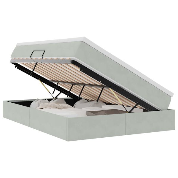 vidaXL Letto con contenitore e materasso Grigio chiaro 140 x 190 cm