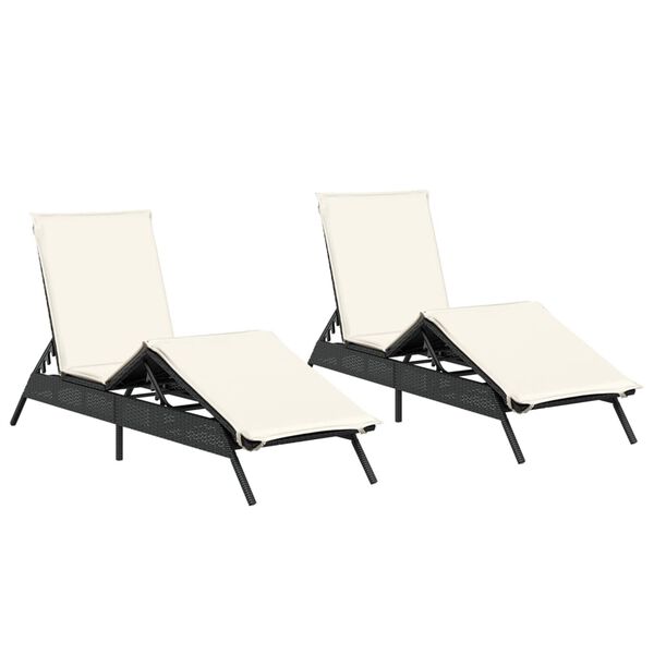 vidaXL Lettini Prendisole con Cuscini 2 pz Neri in Polyrattan