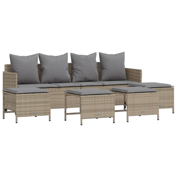 vidaXL Set Divano da Giardino 5 pz con Cuscini Beige in Polyrattan