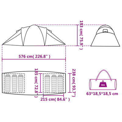 vidaXL Tenda da Campeggio a Cupola 6 Persone Grigio e Arancione