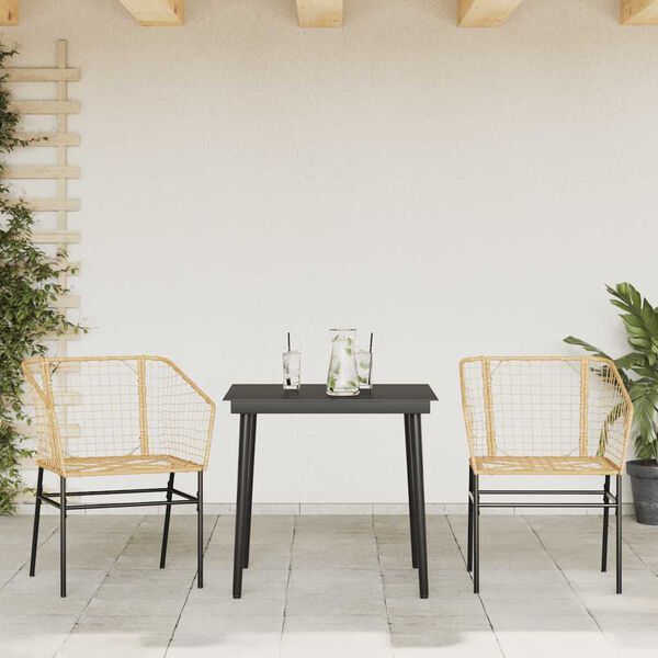 vidaXL Set da Pranzo da Giardino 3 pz Marrone in Polyrattan Vetro