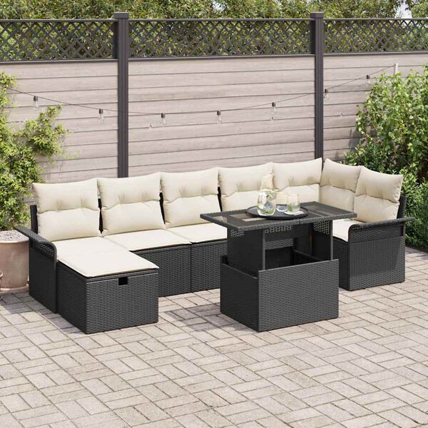 vidaXL Set Divano da Giardino con cuscino 8 pcs Nero Poly Rattan