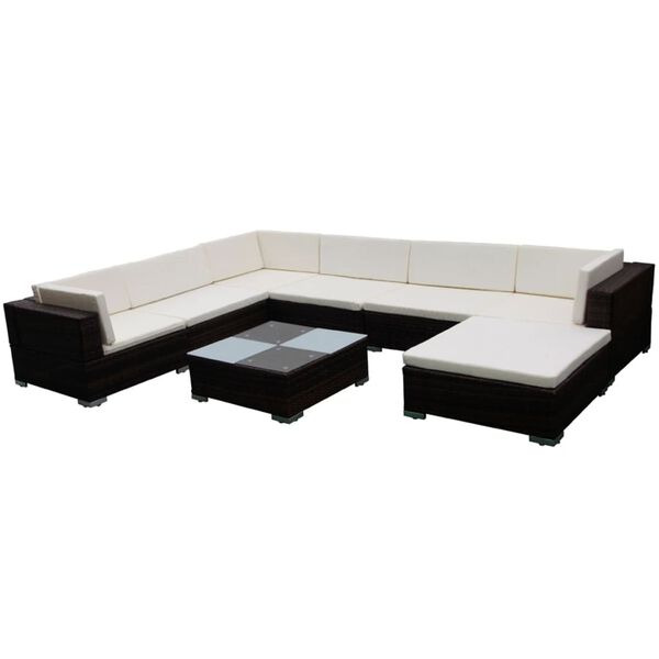 vidaXL Set Divani da Giardino 8 pz con Cuscini in Polyrattan Marrone