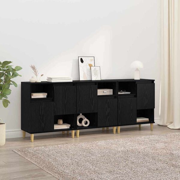 vidaXL Sideboards 3 pcs Rovere Nero 60 x 35 x 70 cm Legno multistrato