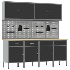 vidaXL Mobile da lavoro con cassetto 10 pz Nero e Grigio