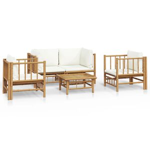 vidaXL Set Salotto da Giardino 5pz con Cuscini Bianco Crema in Bamb&ugrave;