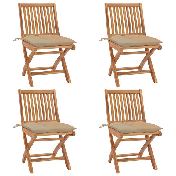 vidaXL Sedie da Giardino Pieghevoli con Cuscini 4 pz Massello di Teak