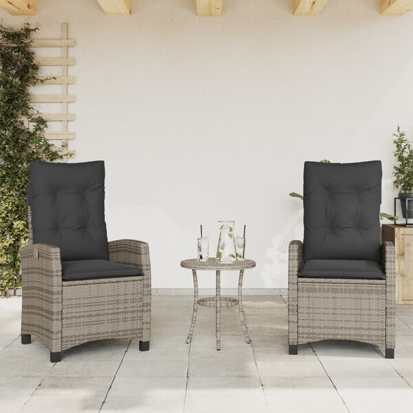 vidaXL Sedie da Giardino Reclinabili 2 pz e Cuscini Grigio Polyrattan