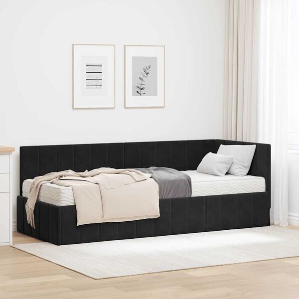vidaXL Struttura Letto Angolare con Materasso 2 pcs Nero Velluto