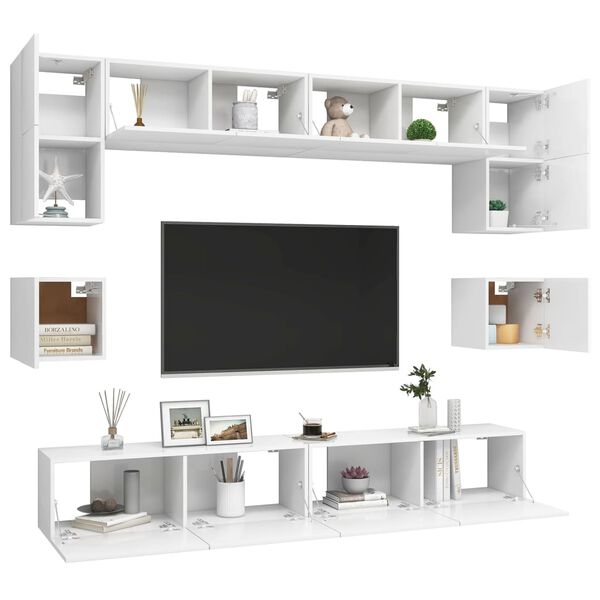 vidaXL Set Mobili Porta TV 8 pz Bianco in Legno Multistrato
