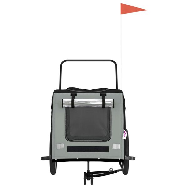 vidaXL Rimorchio da Bici per Animali Nero e Grigio Oxford e Ferro