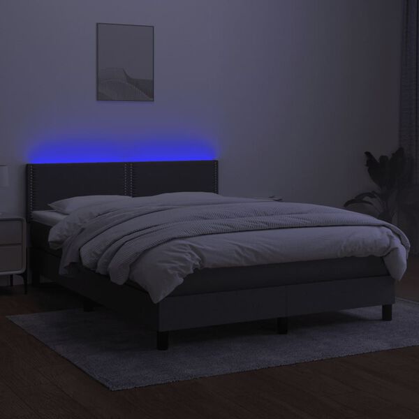 vidaXL Letto a Molle Materasso e LED Grigio Scuro 140x200cm in Tessuto