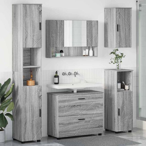 vidaXL Set di mobili per il bagno con cassetto 5 pcs Grigio sonoma