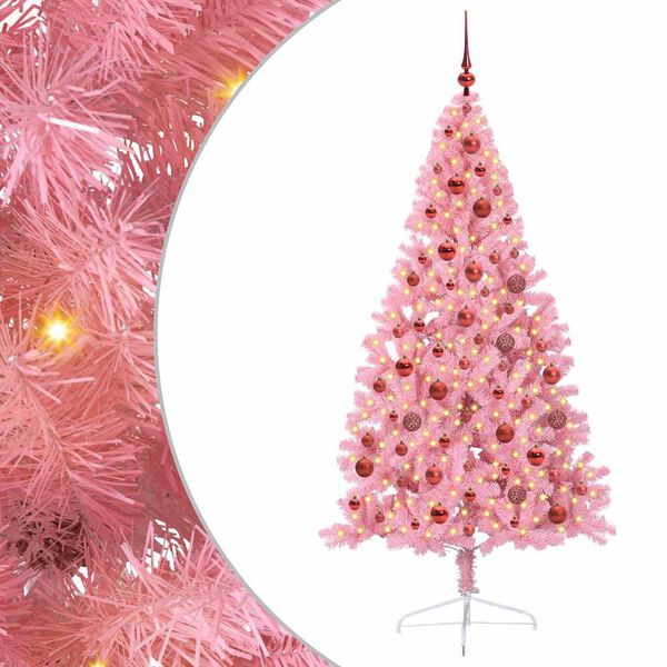 vidaXL Albero di Natale artificiale con luci integrate Rosa 180 cm PVC
