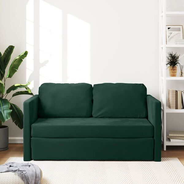 vidaXL Divano Letto da Terra 2 in 1 Verde Scuro 122x204x55 cm Velluto
