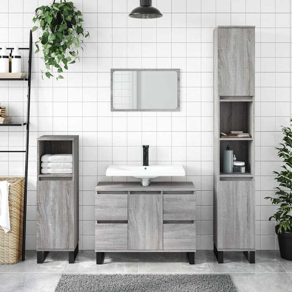 vidaXL Mobile da Bagno Grigio Sonoma 80x33x60 cm in Legno Multistrato