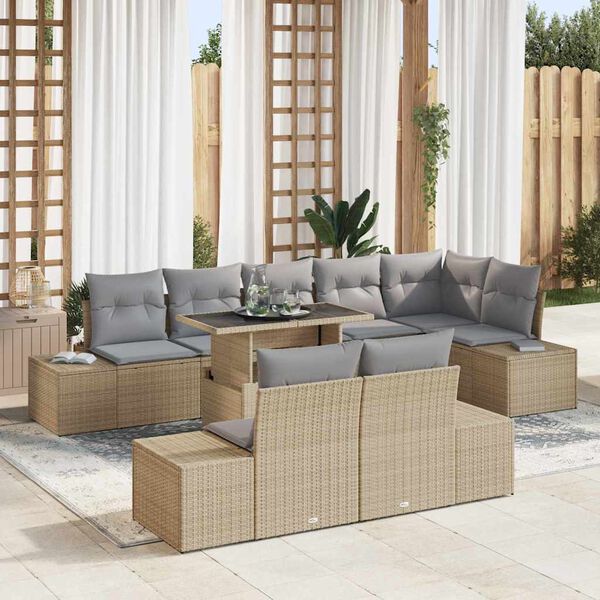 vidaXL Set Divano da Giardino 9 pcs Beige Poly Rattan