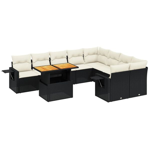 vidaXL Set Divani da Giardino 10pz con Cuscini in Polyrattan Nero